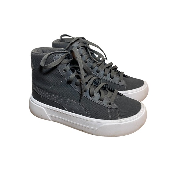 Puma Women's Gray Canvas High Top Platform‎ Sneakers Casual Shoes Camp Skater - Picture 1 of 7